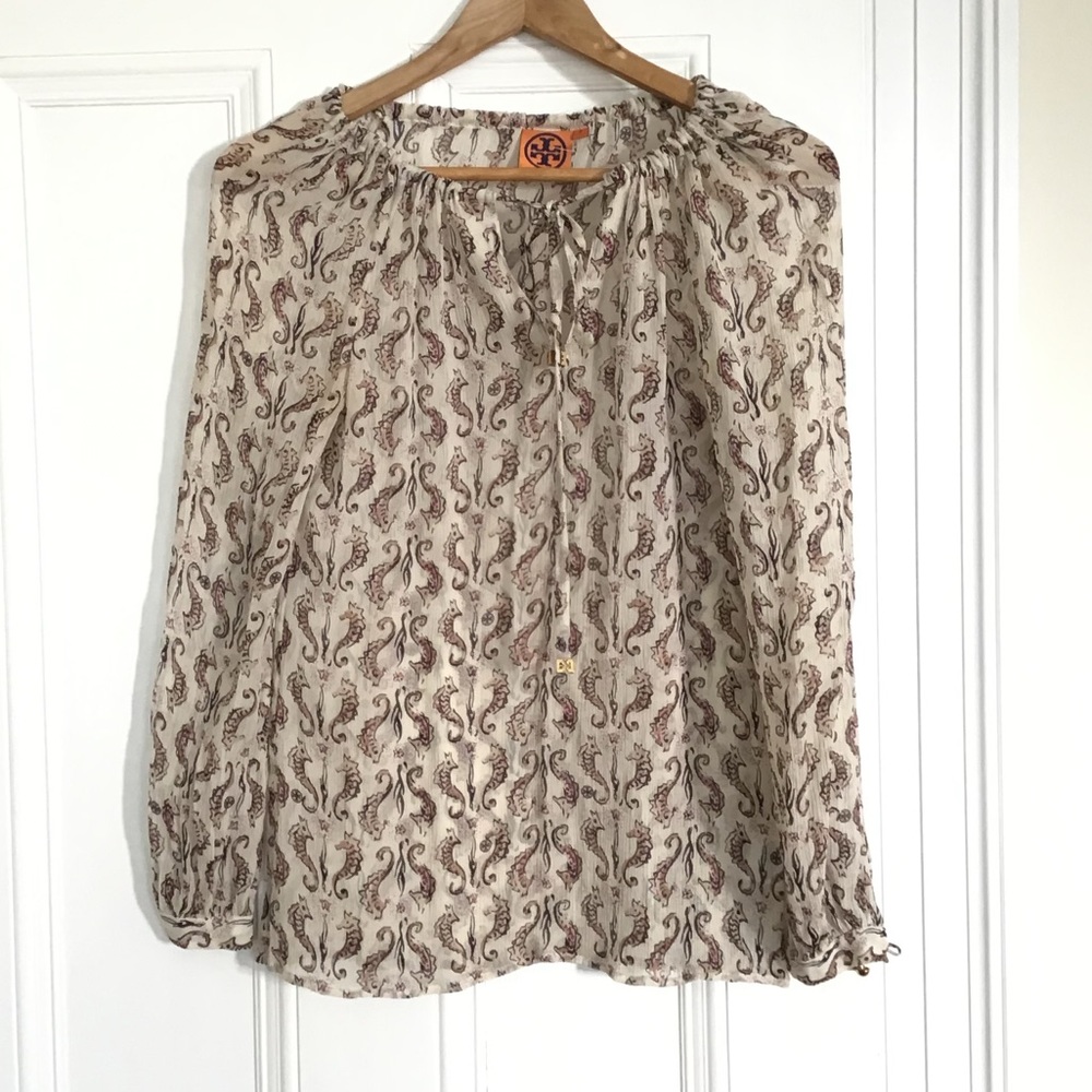 Tory Burch silk seahorse print top